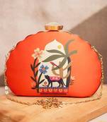 Printed half moon clutch bag for women with detachable strap