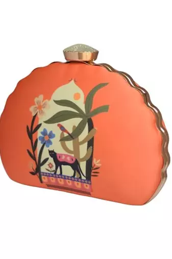 Printed half moon clutch bag for women with detachable strap