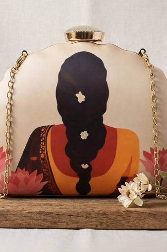 Printed box clutchbag for women with detachable strap