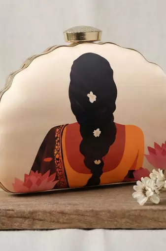 Printed box clutchbag for women with detachable strap