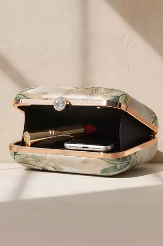 Casual printed girl portarait box clutch bag for women with detachable strap