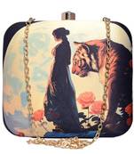 Women with tiger portarit printed box clutch bag for women with detachable strap