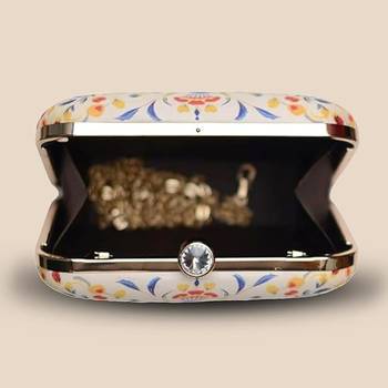 Peacock printed clutch bag for women with detachable chain strap 3