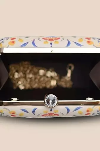 Peacock printed clutch bag for women with detachable chain strap