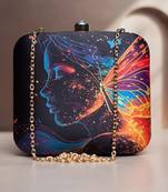 Printed box clutch bag for women with detachable strap