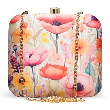 Printed box clutch bag for women with detachable strap 1