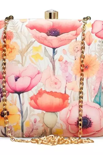 Printed box clutch bag for women with detachable strap