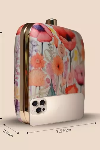 Printed box clutch bag for women with detachable strap