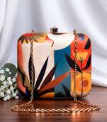 Floral printed box clutch bag for women with detachable strap