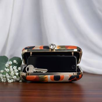 Floral printed box clutch bag for women with detachable strap 3