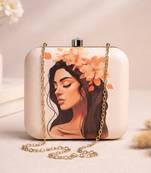 Graphic printed box clutch bag for women with detachable strap