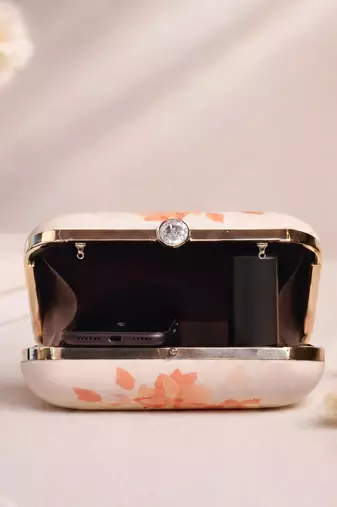 Graphic printed box clutch bag for women with detachable strap