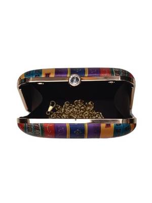 Multicolor doors printed square clutch bag for women 3
