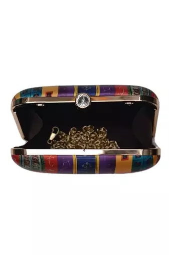 Multicolor doors printed square clutch bag for women