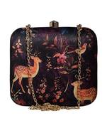 Womens deer and floral printed clutch bag with detachable metal chain