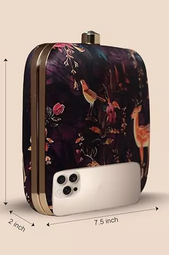 Womens deer and floral printed clutch bag with detachable metal chain