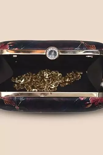 Womens deer and floral printed clutch bag with detachable metal chain