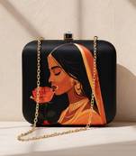 Printed box clutch bag for women with detachable strap