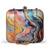 Multicolor abstract printed box clutch bag with detachable strap chain