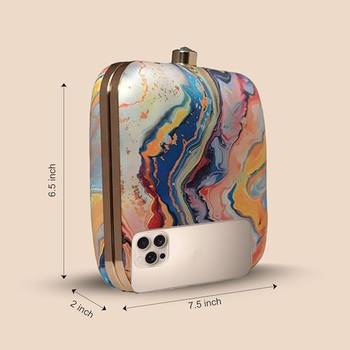 Multicolor abstract printed box clutch bag with detachable strap chain 2