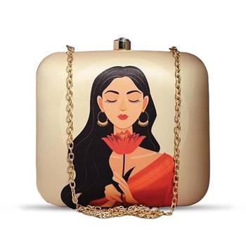 Printed box clutch bag for women with detachable strap 1