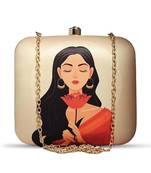 Printed box clutch bag for women with detachable strap
