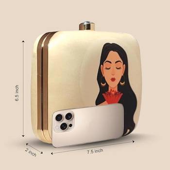 Printed box clutch bag for women with detachable strap 2