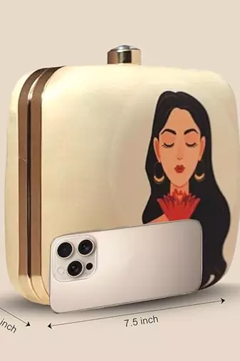 Printed box clutch bag for women with detachable strap