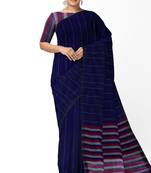 royal navy striped cotton blend saree