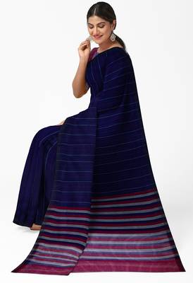 royal navy striped cotton blend saree 3