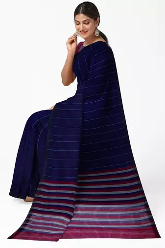 royal navy striped cotton blend saree