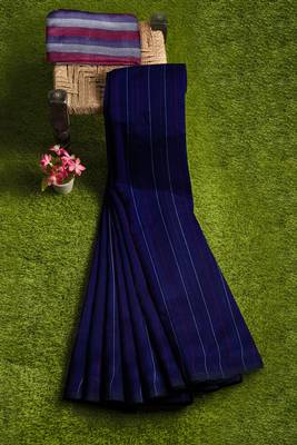 royal navy striped cotton blend saree 4