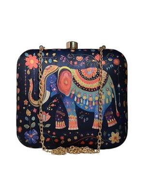 Printed box clutch bag for women with detachable strap 1