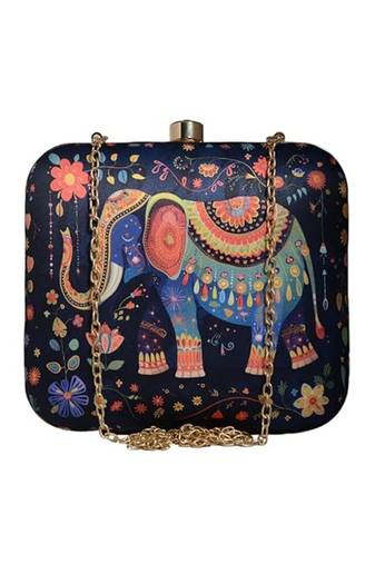 Printed box clutch bag for women with detachable strap