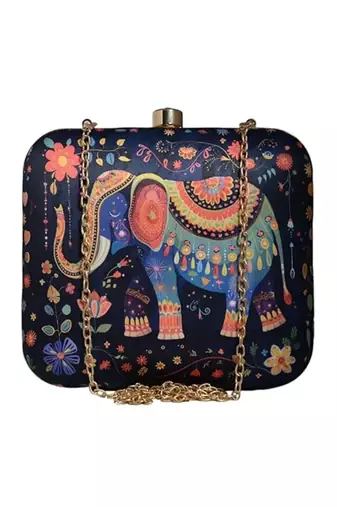 Printed box clutch bag for women with detachable strap