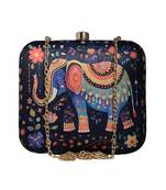Printed box clutch bag for women with detachable strap