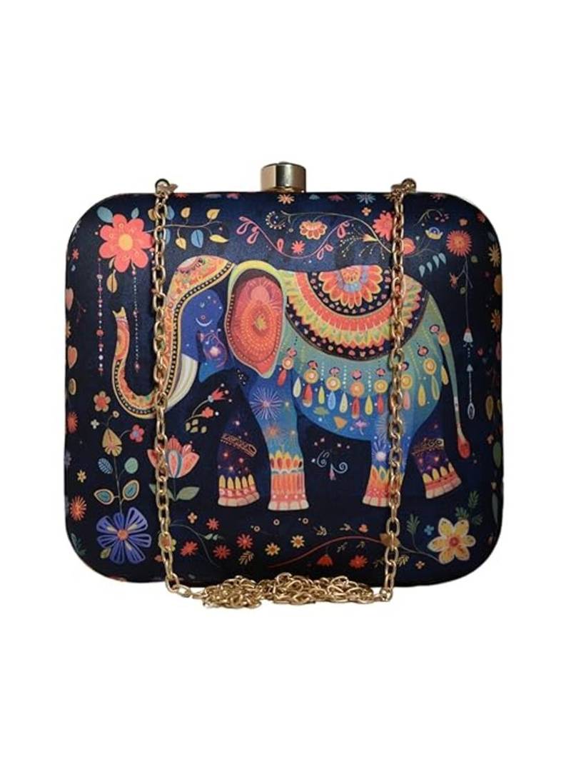 Printed box clutch bag for women with detachable strap