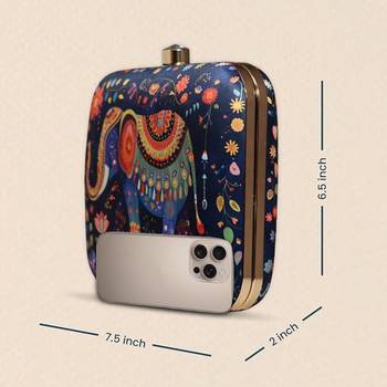 Printed box clutch bag for women with detachable strap 2