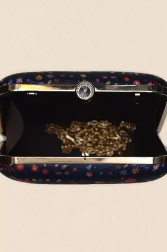 Printed box clutch bag for women with detachable strap
