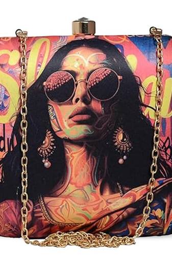 Multicolor girl boss artistic print box clutch sling purse quirky art