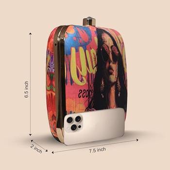 Multicolor girl boss artistic print box clutch sling purse quirky art 2
