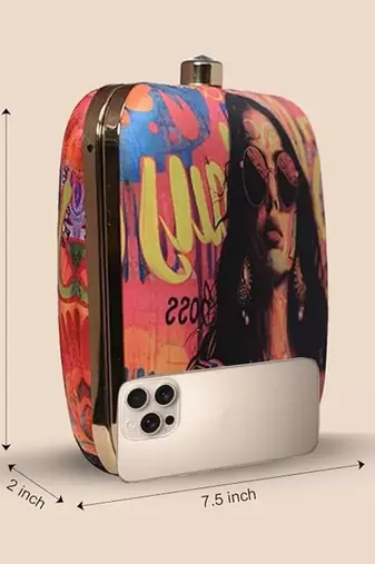 Multicolor girl boss artistic print box clutch sling purse quirky art