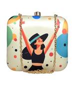 Multicolor girl with hat printed clutch box bag for women