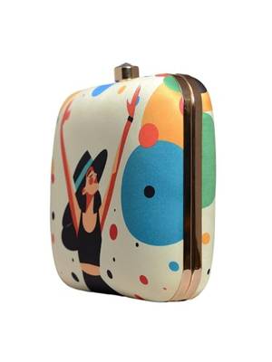 Multicolor girl with hat printed clutch box bag for women 2