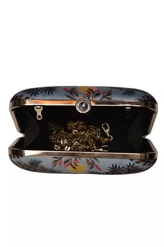 Women portarit printed box clutch for women with detachable strap