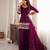 Wine heavy fendy silk embroidered kurta with farshi shalwar & glass roman silk dupatta set