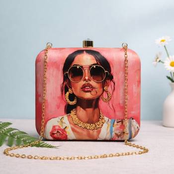 Printed box clutch bag for women with detachable strap 1