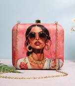 Printed box clutch bag for women with detachable strap
