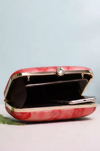 Printed box clutch bag for women with detachable strap