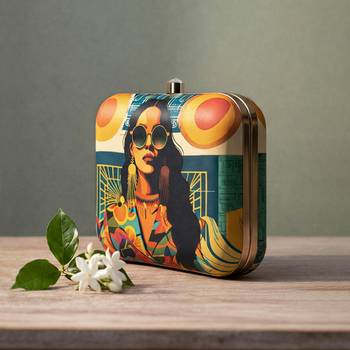 Graphic printed box clutch bag for women with detachable strap 2